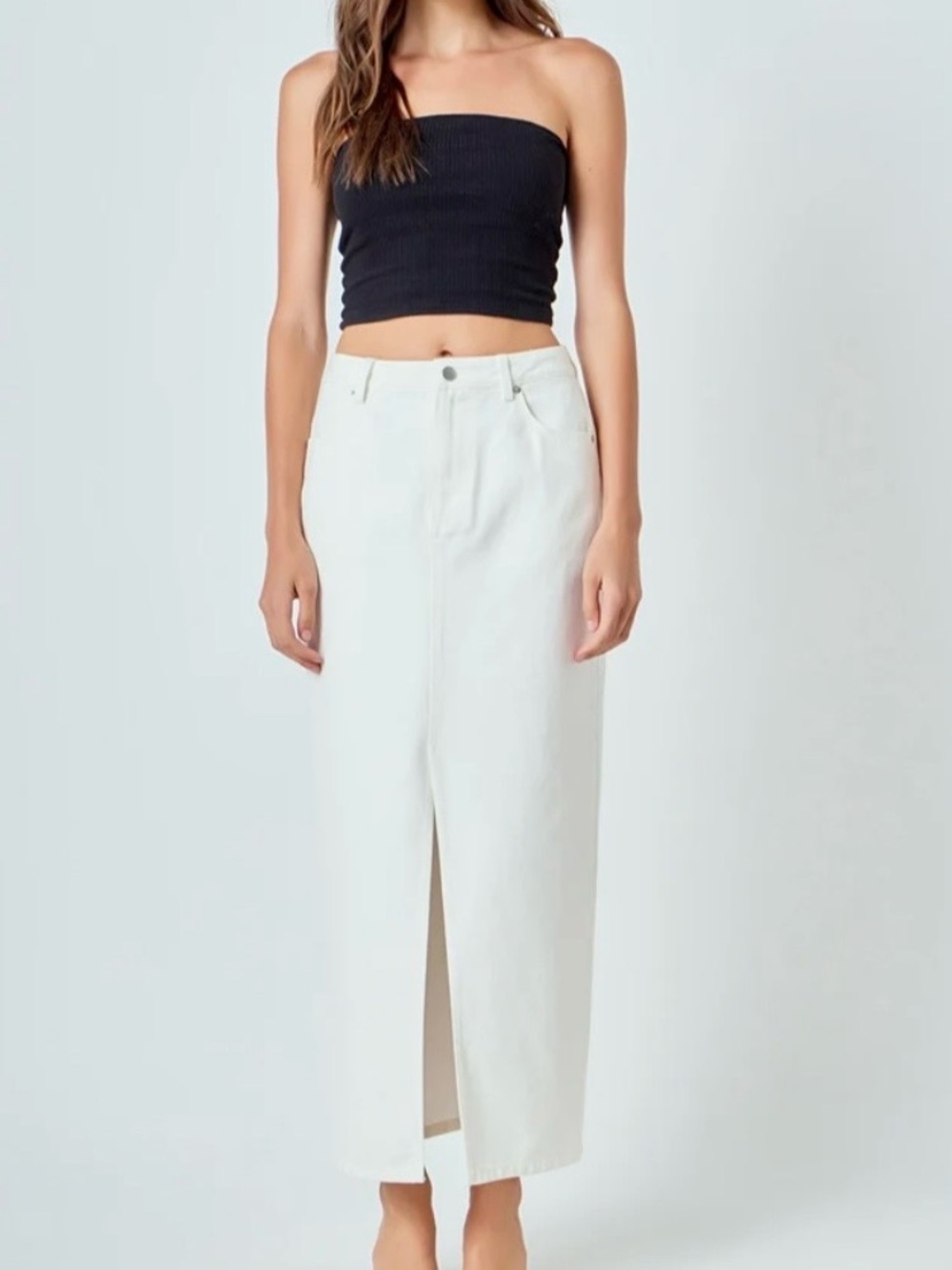 Endless Rose White denim Maxi Skirt with Front Slit